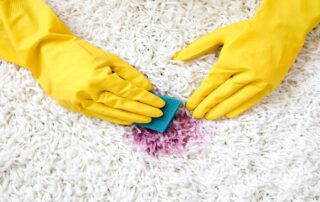 this image shows a man removing a stain on the carpet.